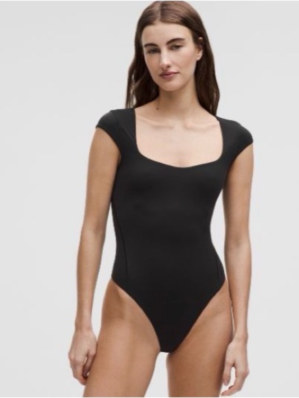lululemon athletica Black Square Neck Cap Sleeve Bodysuit